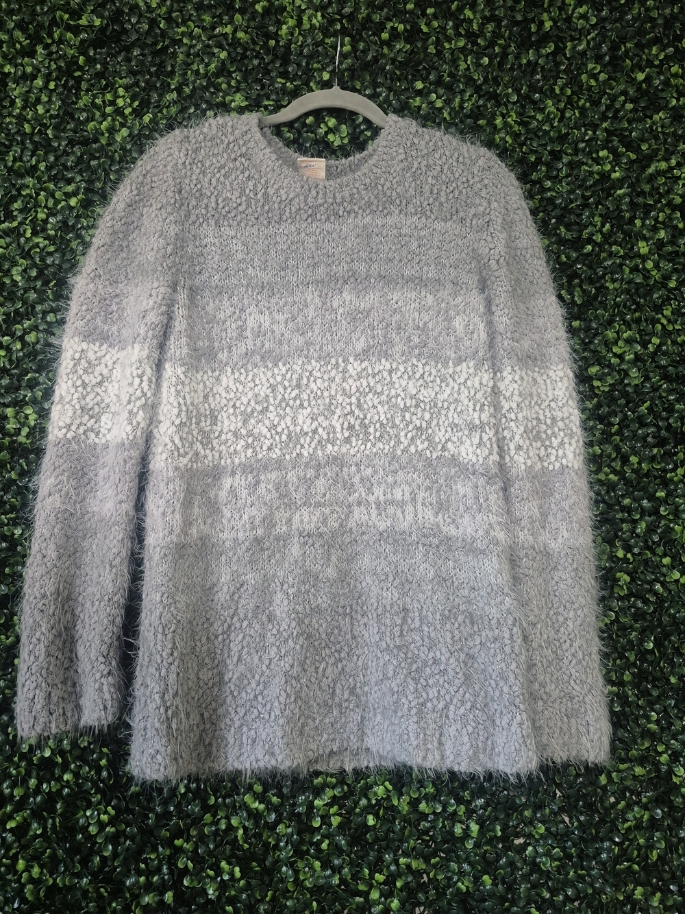 Jasmine & Ginger Gray and Light Gray Fuzzy Crewneck Sweater